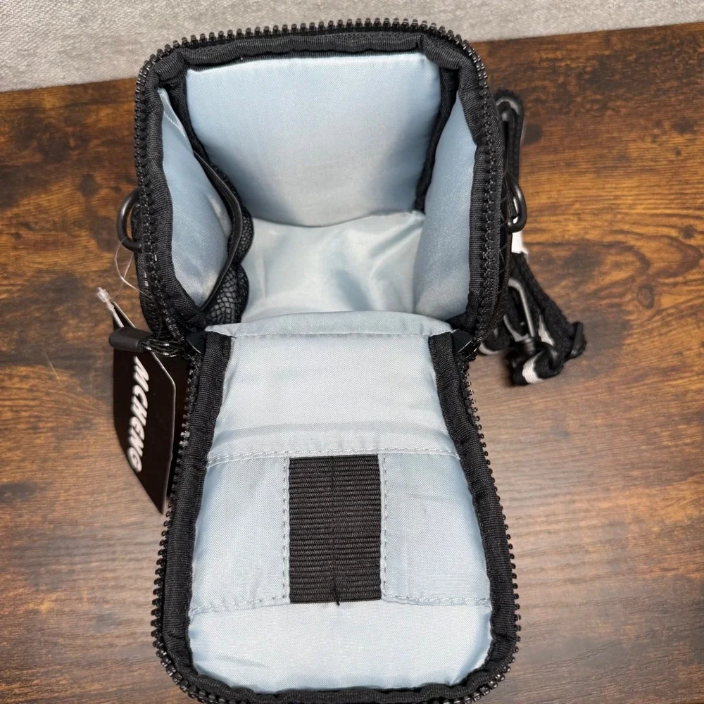 MCHENG Black Woven Camera Bag Padded Crossbody Case Small Shoulder